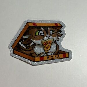 Brown Cat Pizza Sticker